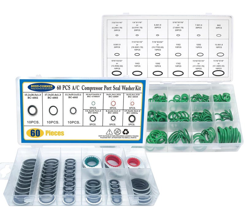 BUSY-CORNER 60 PCS 9 Sizes Gasket Air Conditioning System Seal Kit, 270 PCS 18 Sizes A/C O Ring Seals Rubber O-Rings - Image 1